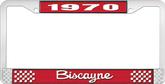 1970 Biscayne; License Plate Frame; Style #2; Red And Chrome With White Lettering