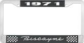 1971 Biscayne; License Plate Frame; Style #1; Black And Chrome With White Lettering