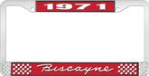 1971 Biscayne; License Plate Frame; Style #1; Red And Chrome With White Lettering