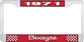 1971 Biscayne; License Plate Frame; Style #2; Red And Chrome With White Lettering