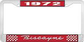 1972 Biscayne; License Plate Frame; Style #1; Red And Chrome With White Lettering