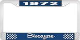 1972 Biscayne; License Plate Frame; Style #2; Blue And Chrome With White Lettering