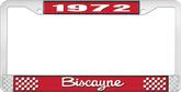 1972 Biscayne; License Plate Frame; Style #2; Red And Chrome With White Lettering