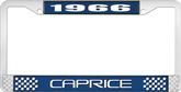 1966 Caprice Style #2 Blue and Chrome License Plate Frame with White Lettering