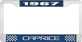 1967 Caprice Style #2 Blue and Chrome License Plate Frame with White Lettering