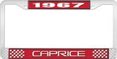 1967 Caprice Style #2 Red and Chrome License Plate Frame with White Lettering