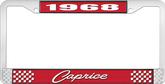 1968 Caprice Style #1 Red and Chrome License Plate Frame with White Lettering