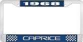 1968 Caprice Style #2 Blue and Chrome License Plate Frame with White Lettering