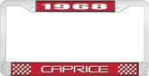 1968 Caprice Style #2 Red and Chrome License Plate Frame with White Lettering