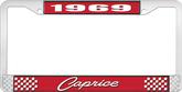 1969 Caprice Style #1 Red and Chrome License Plate Frame with White Lettering