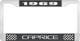 1969 Caprice Style #2 Black and Chrome License Plate Frame with White Lettering