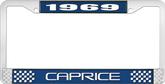 1969 Caprice Style #2 Blue and Chrome License Plate Frame with White Lettering