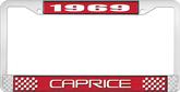 1969 Caprice Style #2 Red and Chrome License Plate Frame with White Lettering