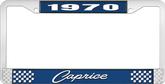 1970 Caprice Style #1 Blue and Chrome License Plate Frame with White Lettering