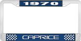 1970 Caprice Style #2 Blue and Chrome License Plate Frame with White Lettering