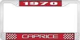 1970 Caprice Style #2 Red and Chrome License Plate Frame with White Lettering