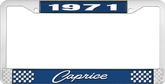 1971 Caprice Style #1 Blue and Chrome License Plate Frame with White Lettering