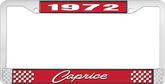 1972 Caprice Style #1 Red and Chrome License Plate Frame with White Lettering