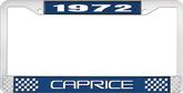 1972 Caprice Style #2 Blue and Chrome License Plate Frame with White Lettering