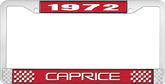 1972 Caprice Style #2 Red and Chrome License Plate Frame with White Lettering