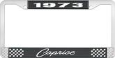 1973 Caprice Style #1 Black and Chrome License Plate Frame with White Lettering