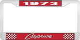 1973 Caprice Style #1 Red and Chrome License Plate Frame with White Lettering