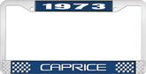 1973 Caprice Style #2 Blue and Chrome License Plate Frame with White Lettering