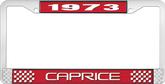 1973 Caprice Style #2 Red and Chrome License Plate Frame with White Lettering