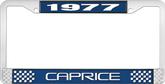 1977 Caprice Style #2 Blue and Chrome License Plate Frame with White Lettering