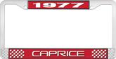 1977 Caprice Style #2 Red and Chrome License Plate Frame with White Lettering