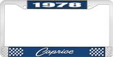 1978 Caprice Style #1 Blue and Chrome License Plate Frame with White Lettering