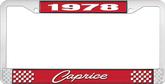 1978 Caprice Style #1 Red and Chrome License Plate Frame with White Lettering