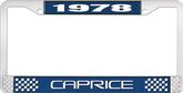 1978 Caprice Style #2 Blue and Chrome License Plate Frame with White Lettering