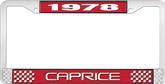 1978 Caprice Style #2 Red and Chrome License Plate Frame with White Lettering