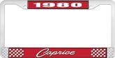 1980 Caprice Style #1 Red and Chrome License Plate Frame with White Lettering