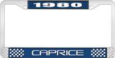 1980 Caprice Style #2 Blue and Chrome License Plate Frame with White Lettering