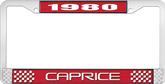 1980 Caprice Style #2 Red and Chrome License Plate Frame with White Lettering
