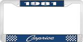1981 Caprice Style #1 Blue and Chrome License Plate Frame with White Lettering