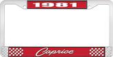 1981 Caprice Style #1 Red and Chrome License Plate Frame with White Lettering