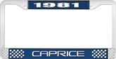 1981 Caprice Style #2 Blue and Chrome License Plate Frame with White Lettering