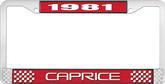1981 Caprice Style #2 Red and Chrome License Plate Frame with White Lettering