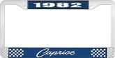 1982 Caprice Style #1 Blue and Chrome License Plate Frame with White Lettering