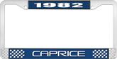 1982 Caprice Style #2 Blue and Chrome License Plate Frame with White Lettering