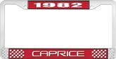 1982 Caprice Style #2 Red and Chrome License Plate Frame with White Lettering