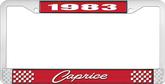 1983 Caprice Style #1 Red and Chrome License Plate Frame with White Lettering