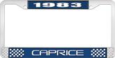 1983 Caprice Style #2 Blue and Chrome License Plate Frame with White Lettering