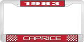 1983 Caprice Style #2 Red and Chrome License Plate Frame with White Lettering