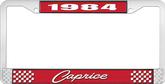 1984 Caprice Style #1 Red and Chrome License Plate Frame with White Lettering