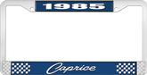 1985 Caprice Style #1 Blue and Chrome License Plate Frame with White Lettering