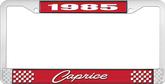 1985 Caprice Style #1 Red and Chrome License Plate Frame with White Lettering